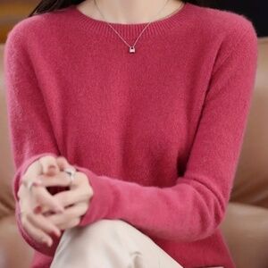 Raspberry pink 100% wool crew neck sweater, medium, $35.